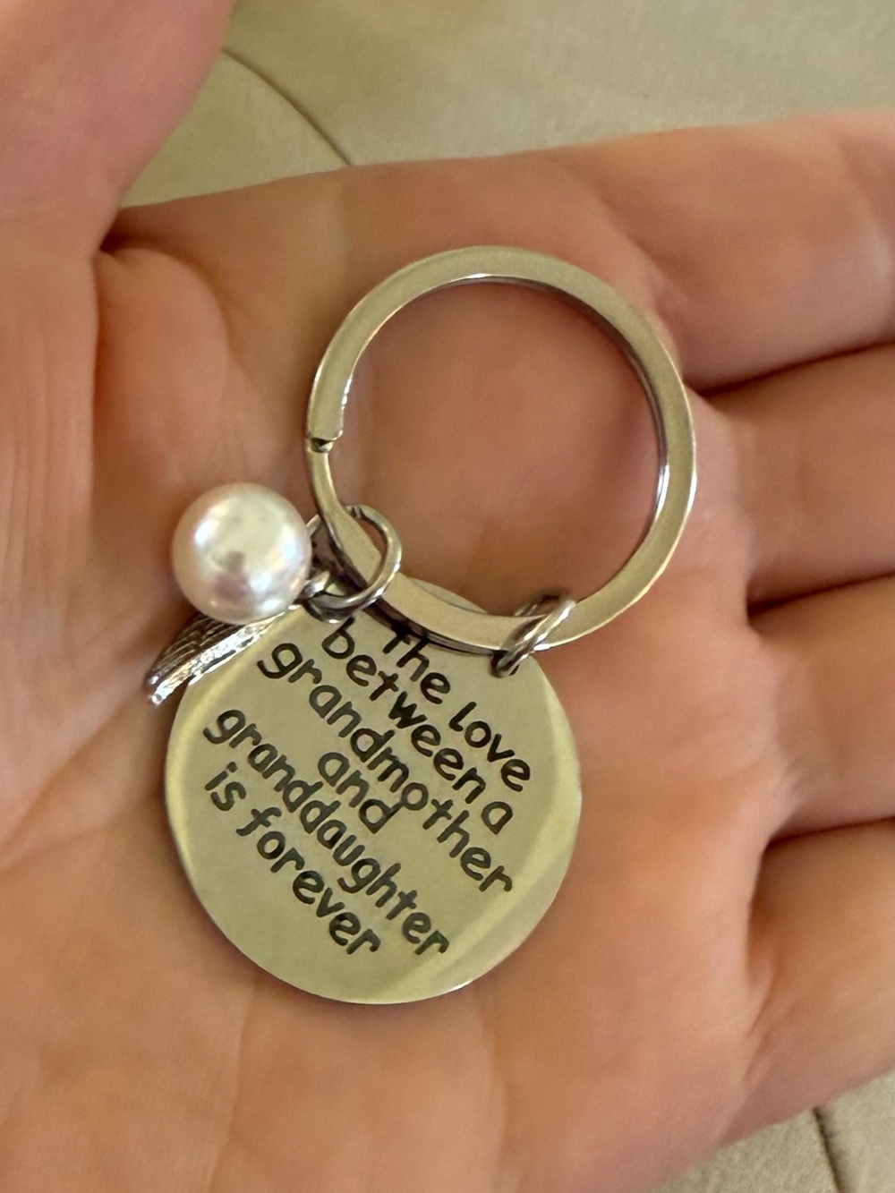 Grandmother-Granddaughter Sentiment Keychain - Silver with Pearl Charm
